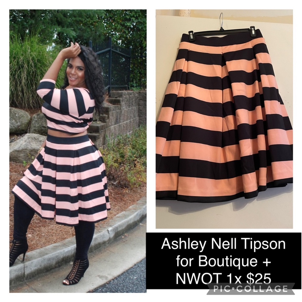 Ashley Nell Tipton A-Line Skirt in Pink and Black Stripes
